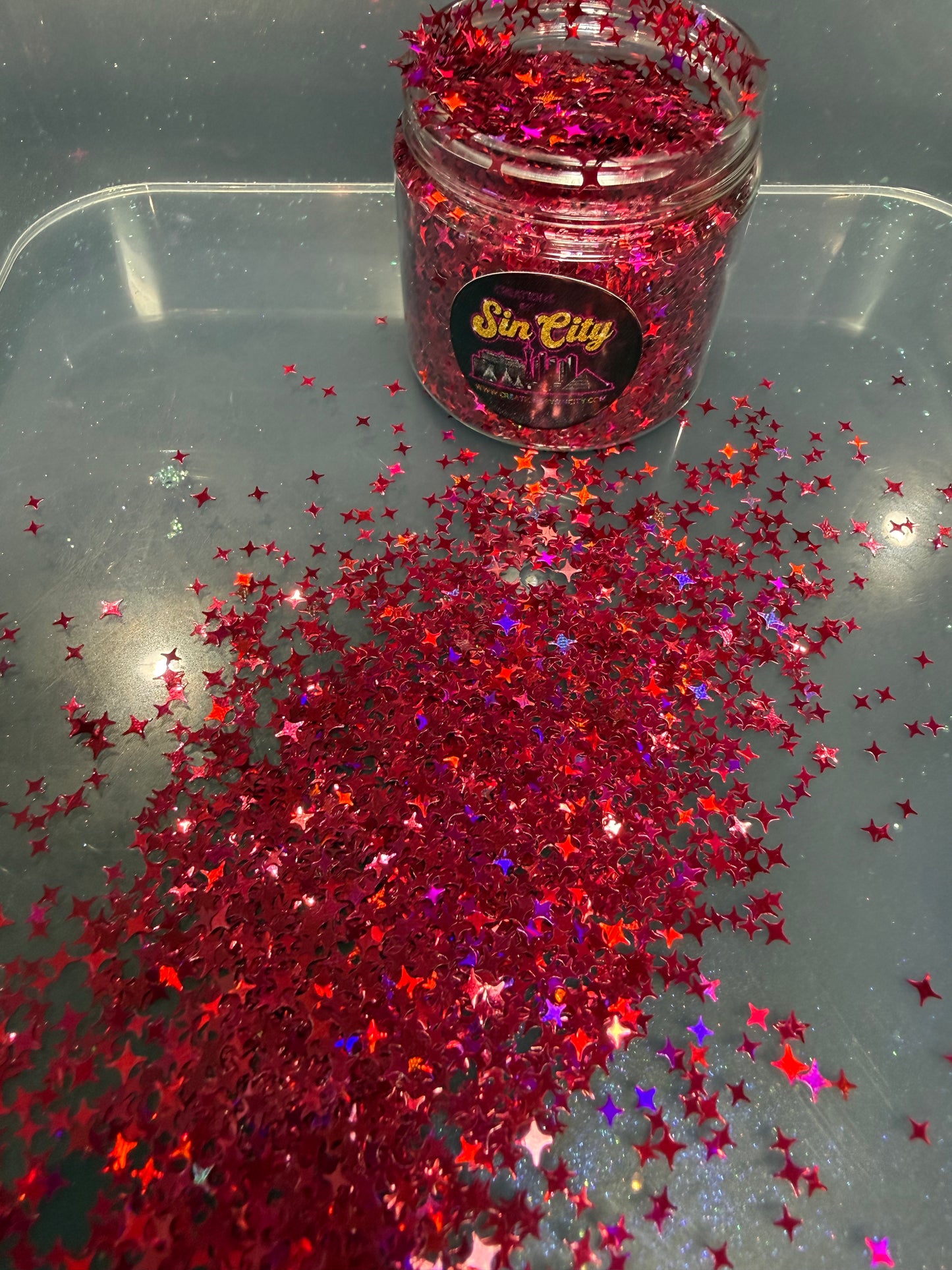 HOLOGRAPHIC FOUR POINT STARS (RED& PURPLE SHIFT)