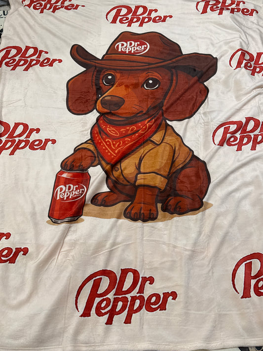 #4 WIENER DOG DR PEPPER THROW BLANKET