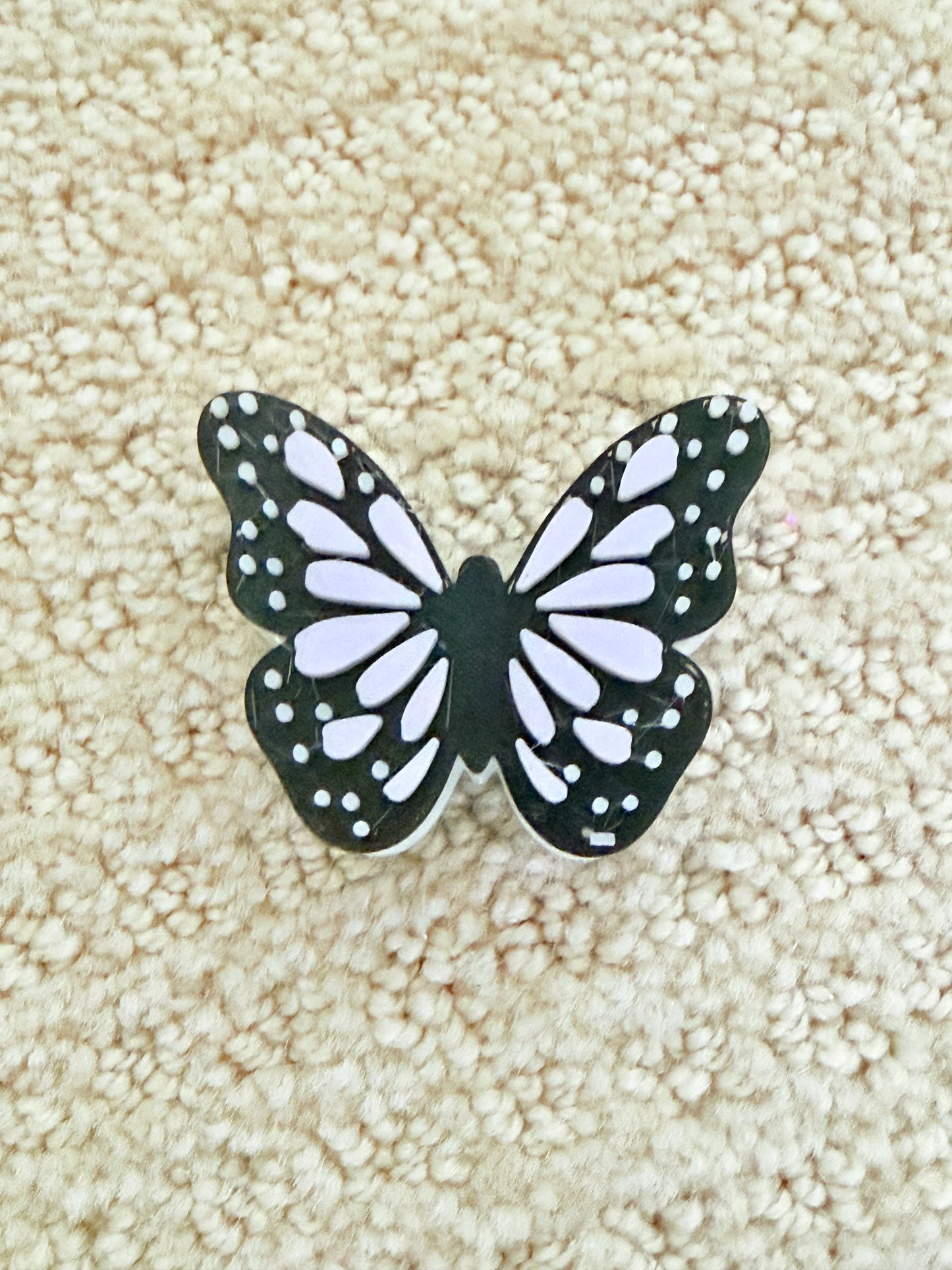 3-D BUTTERFLY WITH BLACK PURPLE AND WHITE GLOW IN THE DARK STRAW HUGGY