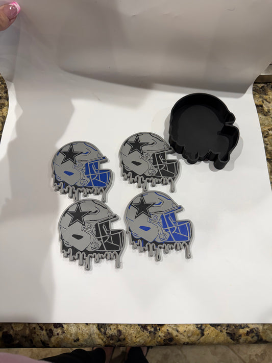 DALLAS COWBOYS FOUR PIECE COASTER SET WITH HOLDER