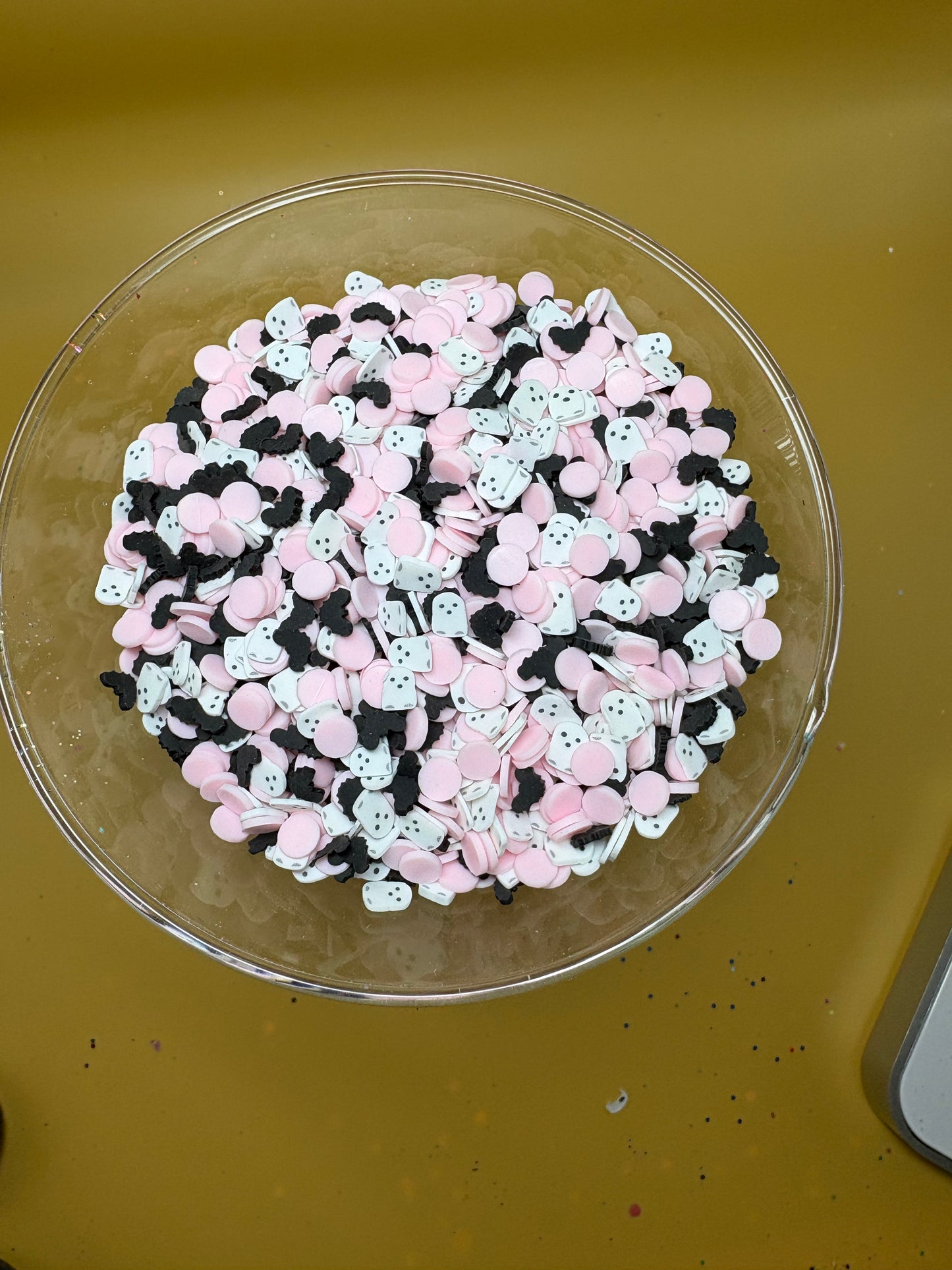 #1015 Ghosts  pink,white,black dots