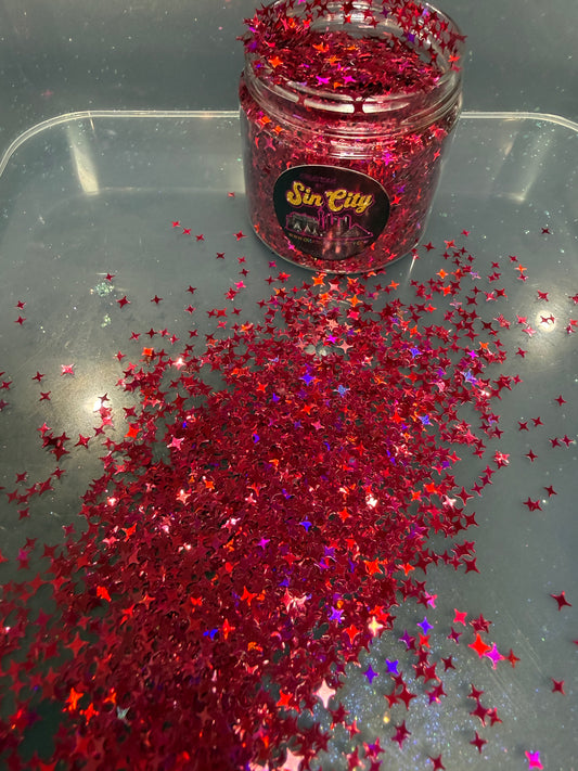 HOLOGRAPHIC FOUR POINT STARS (RED& PURPLE SHIFT)