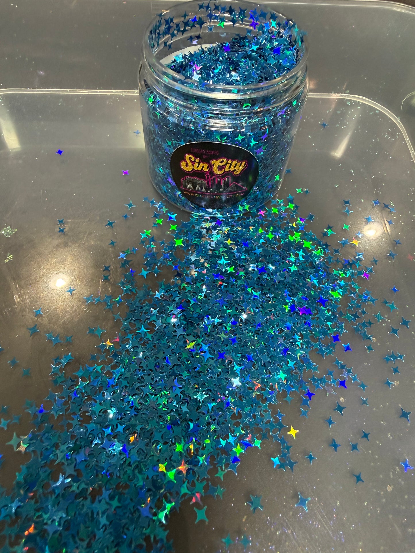 HOLOGRAPHIC FOUR POINT STARS (BLUE)