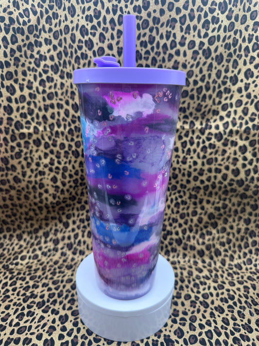 #10 24oz EPOXY SNOW GLOBE TUMBLER WITH CHEETAH SHAPED GLITTER IN EPOXY